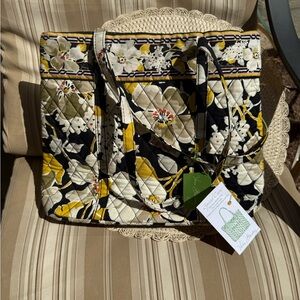 Vera Bradley Dogwood Holiday Floral Quilted Tote Bag - Yellow and Black